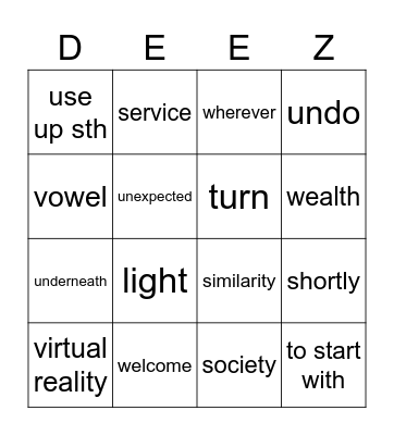 Vocabulary Bingo Card