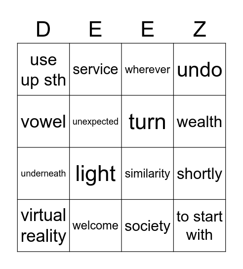 Vocabulary Bingo Card