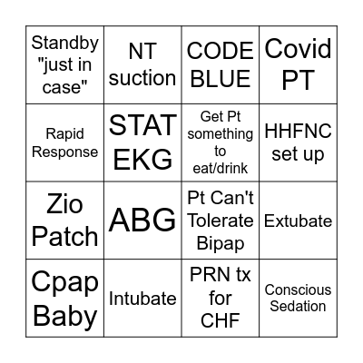 Respiratory Therapy Bingo Card