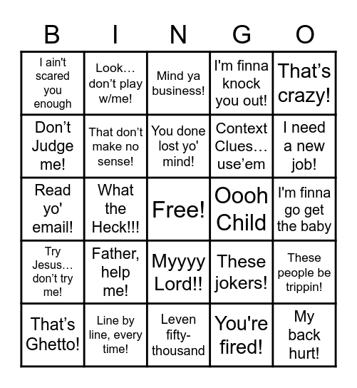 FLORES-ISMS Bingo Card