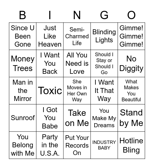 Song Bingo #3 Bingo Card