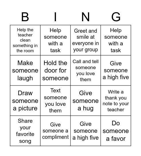 SERVICE Bingo Card