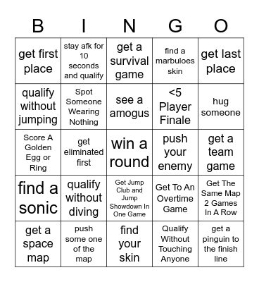 fall guys Bingo Card