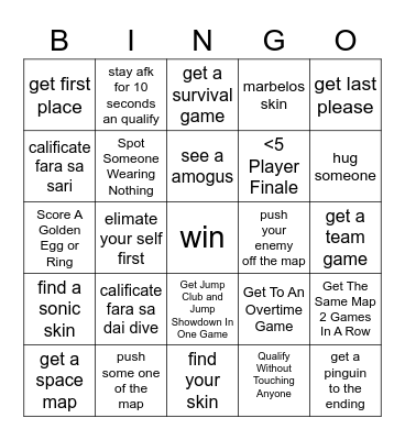 fall guys Bingo Card