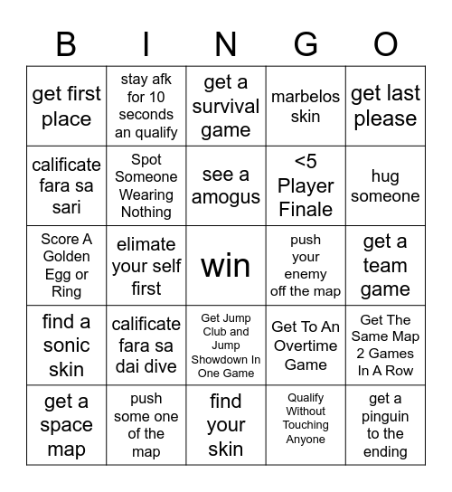 fall guys Bingo Card