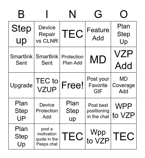 Team Lantz Bingo Card