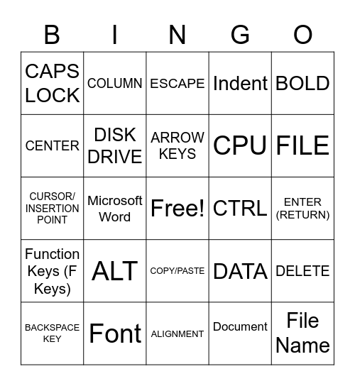 Microsoft Word Vocabulary Part 1 Bingo Card