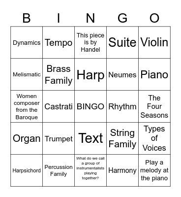 Baroque Music Bingo Card