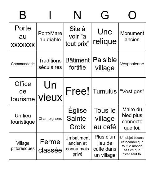 Templier Bingo Card