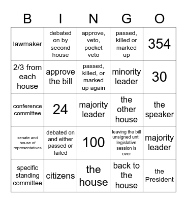 BILL TO LAW Bingo Card