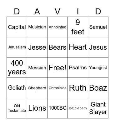 King David Bingo Card