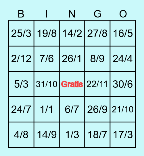 Las fechas Bingo Card