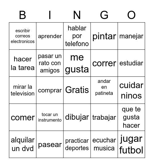 actividades Bingo Card