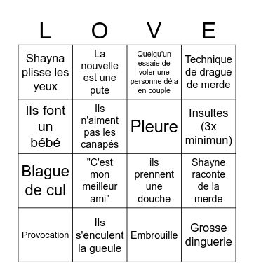 Love is Blind Bingo Card