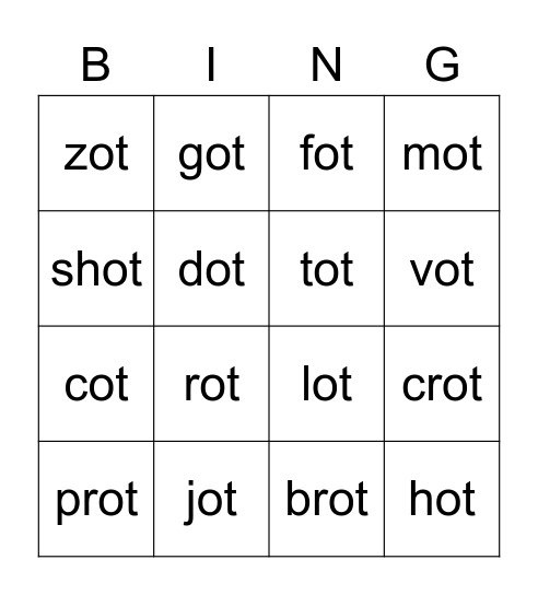 ot family bingo Card