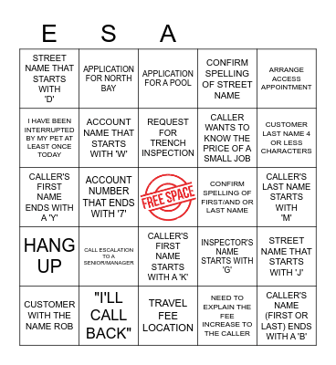 ~CALL CENTRE BINGO~ Bingo Card