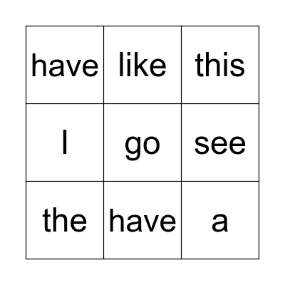 BINGO - sight words Bingo Card