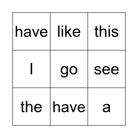 BINGO - sight words Bingo Card
