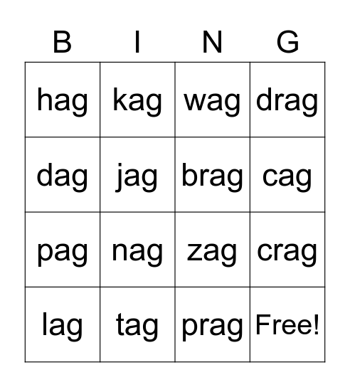 an family bingo Card