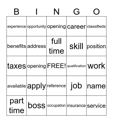 Job Bingo Card