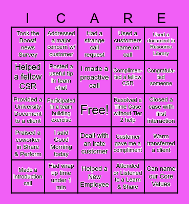 Customer Service Bingo Card