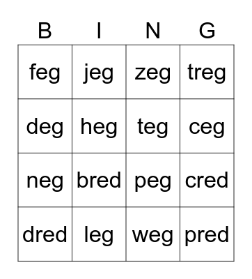 eg family bingo Card