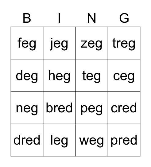 eg family bingo Card