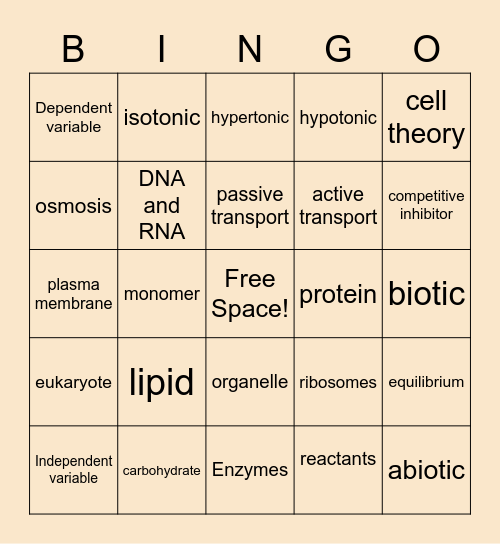 Biology MidTerm Bingo Card