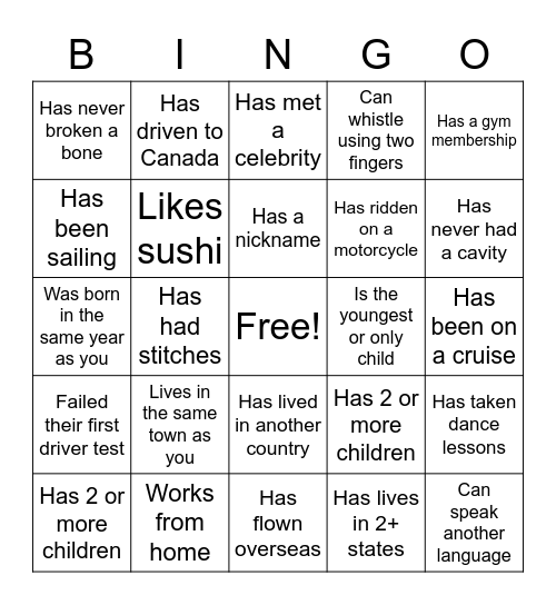 Find someone who... Bingo Card