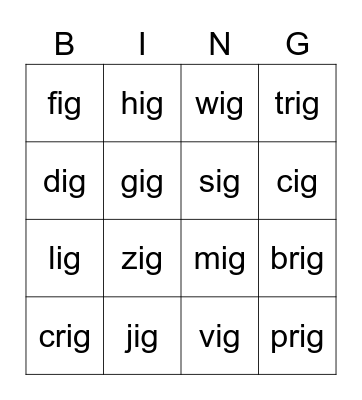 ig family bingo Card