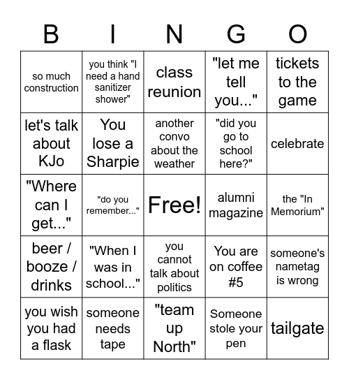 Homecoming 2022 Bingo Card