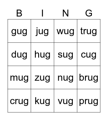 ug family bingo Card