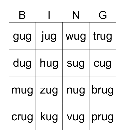 ug family bingo Card