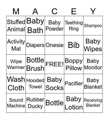 BABY SHOWER BINGO Card