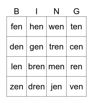 en family bingo Card