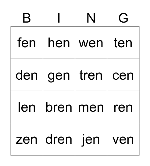 en family bingo Card