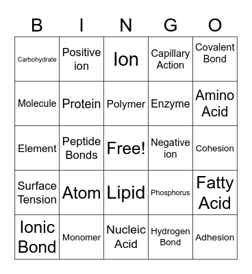 Unit 1 Vocab Bingo Card
