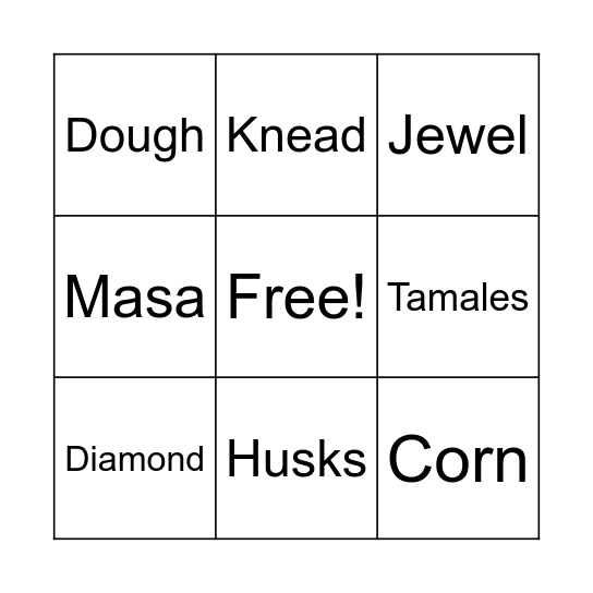 Too Many Tamales Bingo Card