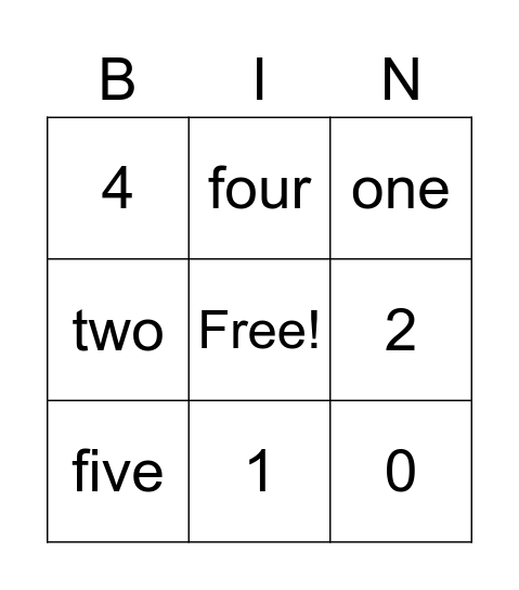 Number Bingo Card