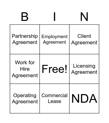 Contract Bingo Card