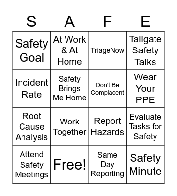 Safety Luncheon Bingo Card