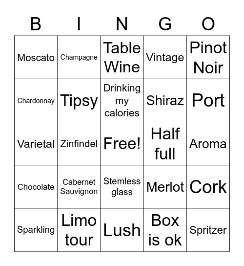 Wine! Bingo Card
