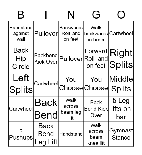 RIKKI GYMNASTICS Bingo Card