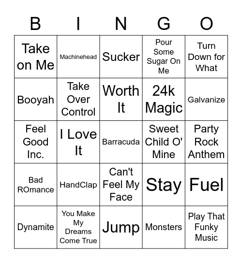 Indy Fuel In Game Playlist Bingo Card