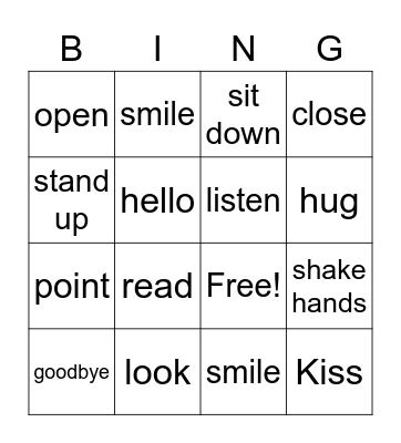 Vocabulary #1 List Bingo Card