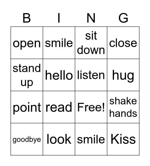 Vocabulary #1 List Bingo Card