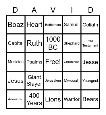 King David! Bingo Card