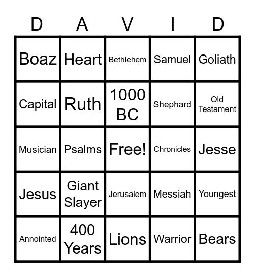 King David! Bingo Card