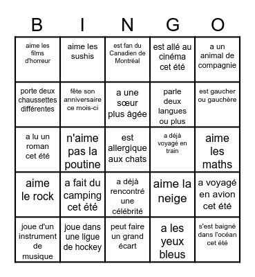Trouve quelqu'un qui... Bingo Card