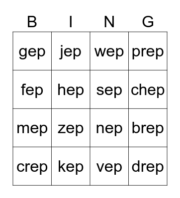 ep family bingo Card